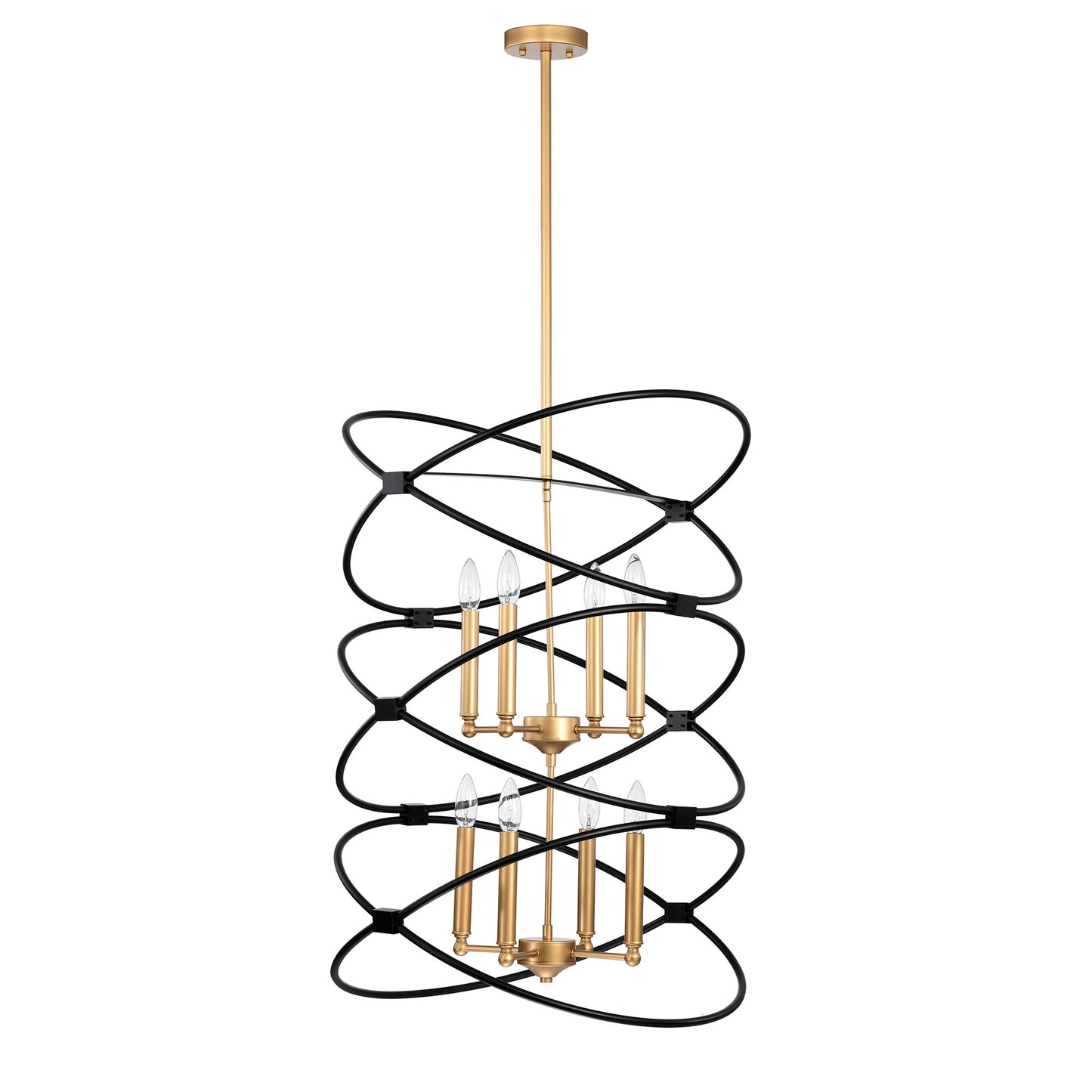 Transitional Gold/Matte Black Metal Chandelier Fixture, 8 lights, 2-Tier-Candle Ceiling Light for Living Room, Bedroom