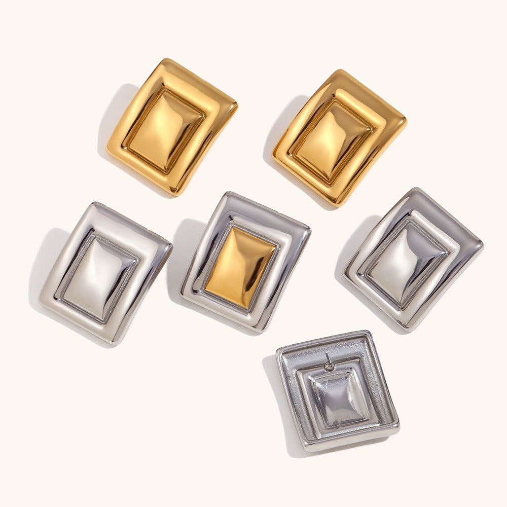 Niche design stainless steel plated exaggerated geometric rectangular earrings