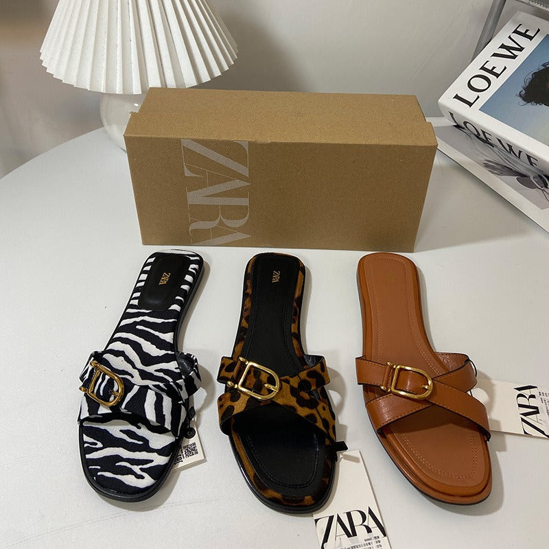 Fashionable and versatile color-blocked cross-strap slippers French pumps for women