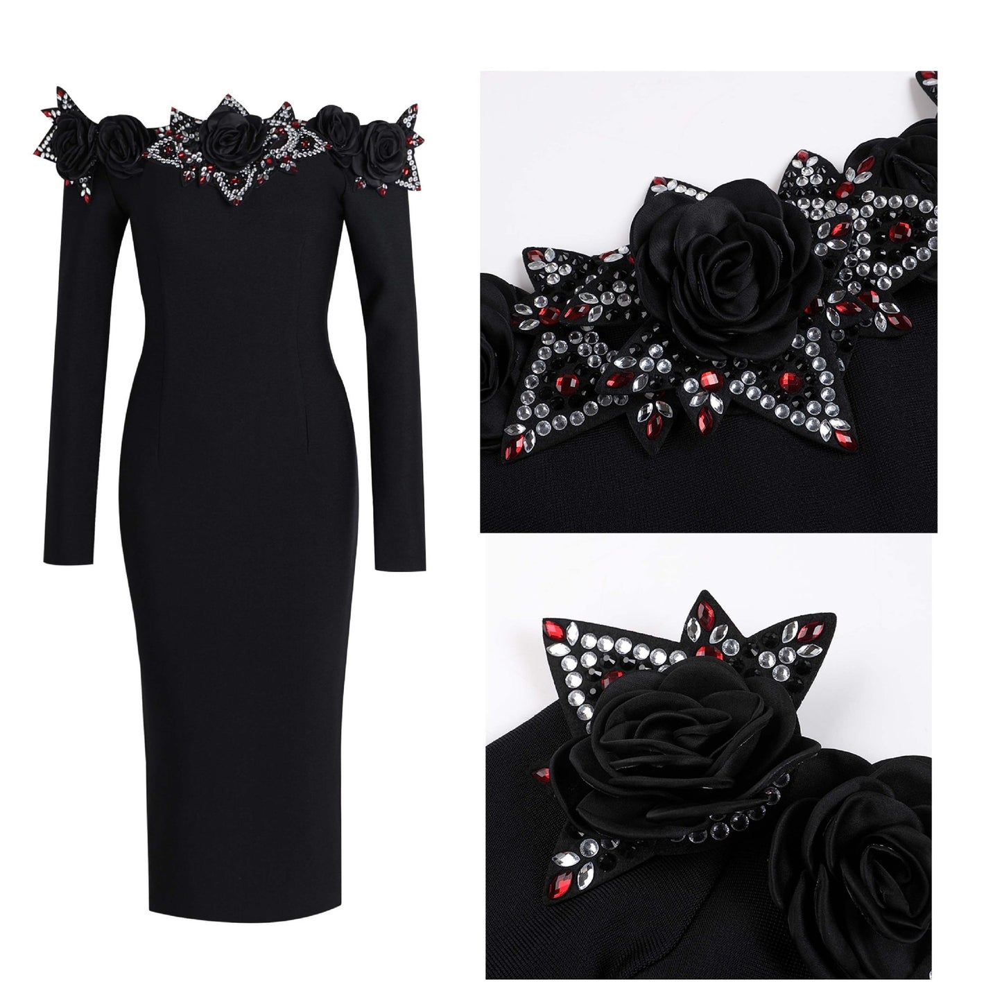 Bandage line tie diamond rose long sleeved bandage skirt for women