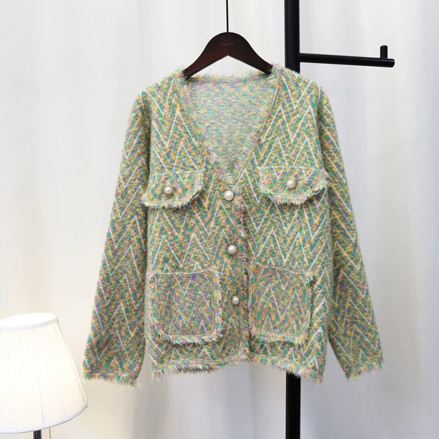Women Metallic Tassel Cardigan 2024 Spring Classic Knit Outwear