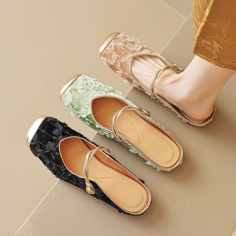 Gentle New Chinese Style Retro Chinese Style Baotou Half Slippers Women's Soft Sole French Sandals