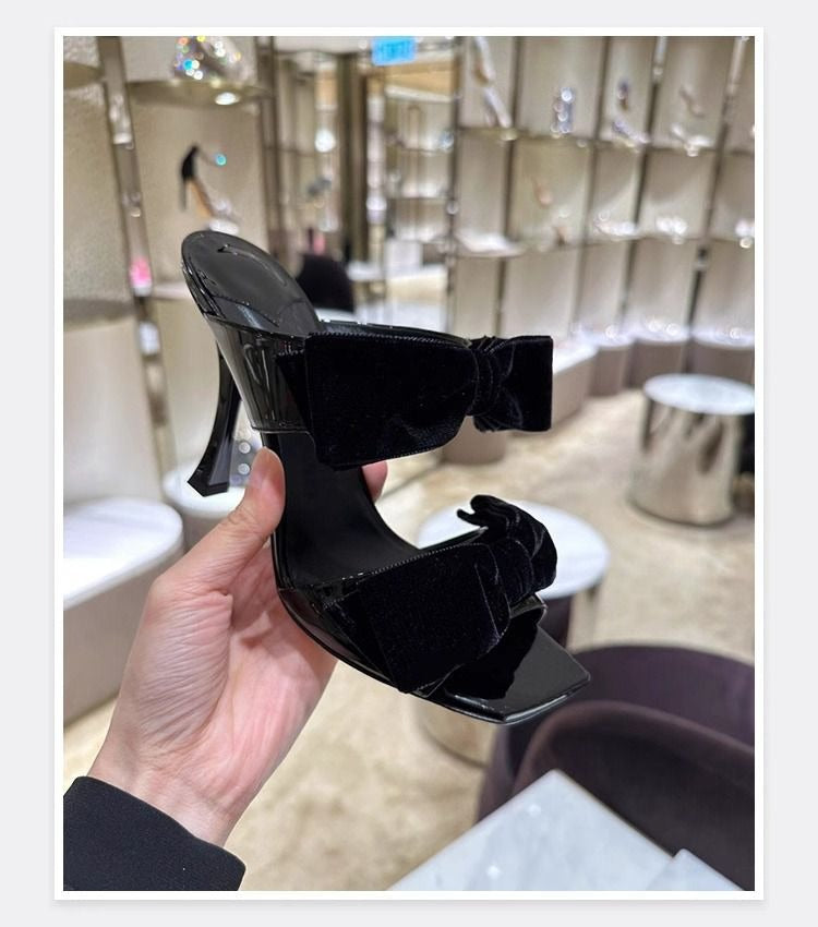 women's red velvet bow sandals open toe