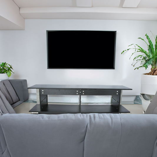 TV Stand for 32-60 Inch TVs Modern Low Profile Black+Stone Grey Entertainment Center