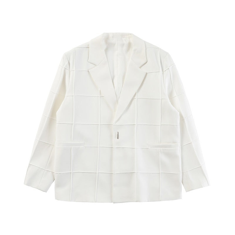 Loose and personalized plaid solid color suit jacket