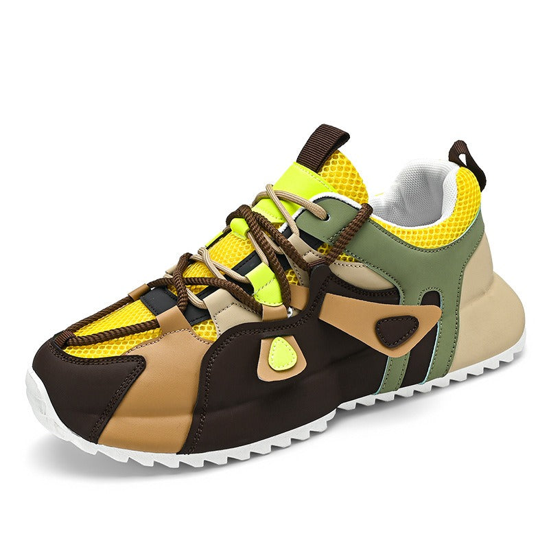 Men's sports shoes, fashion trends, original style, niche shoes, color matching lace up thick soled casual board shoes
