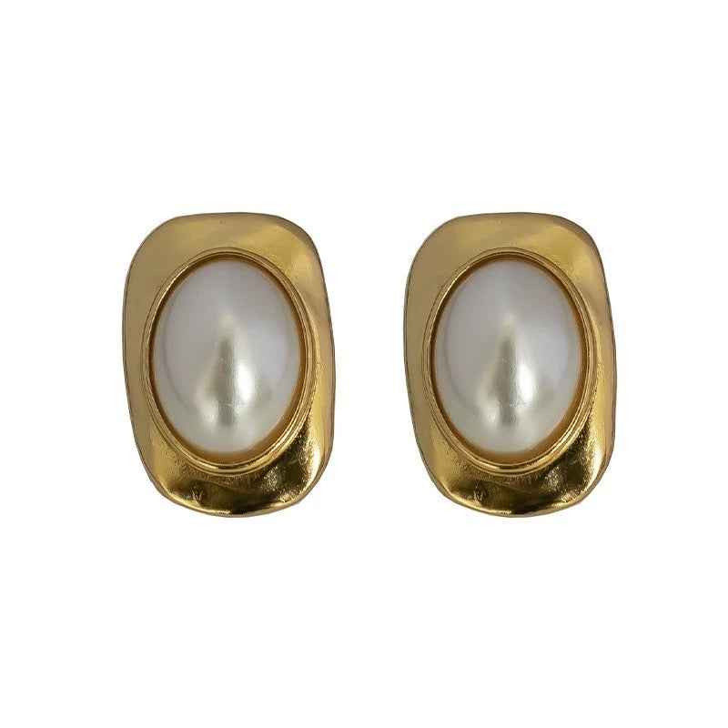 Square pearl earrings, high-end INS style, exaggerated fashionable earrings, simple temperament earrings