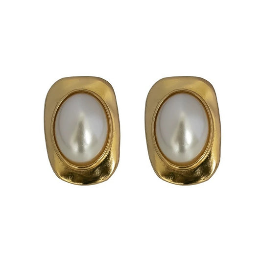 Square pearl earrings, high-end INS style, exaggerated fashionable earrings, simple temperament earrings