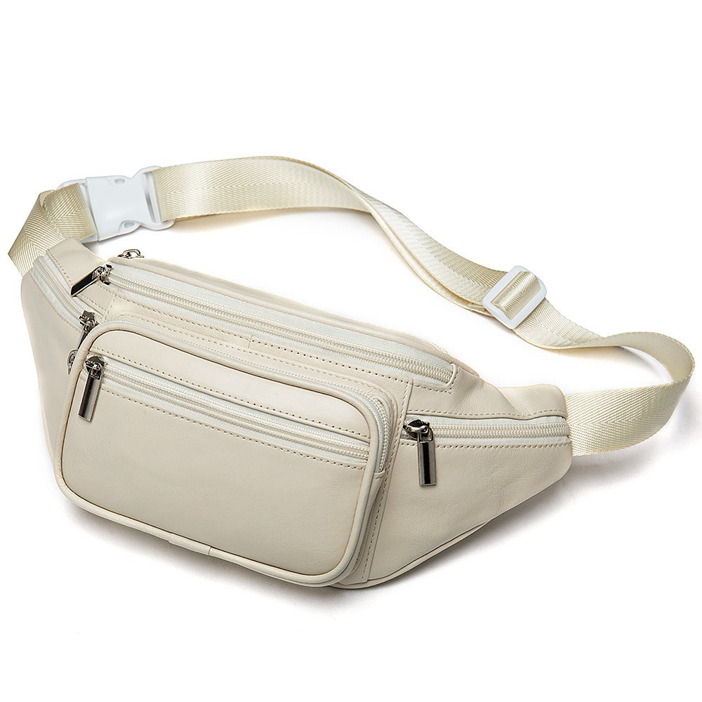 Sheepskin men's bag, sheepskin mobile phone waist bag, genuine leather crossbody bag, multifunctional sports