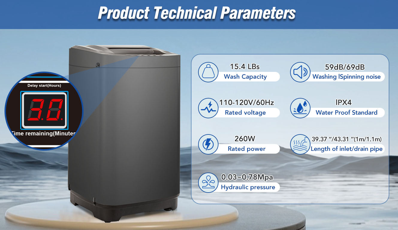 Portable home automatic washer, 15.4Lbs. of laundry, 8 water levels/10 programs for apartments, college dorms, RVs