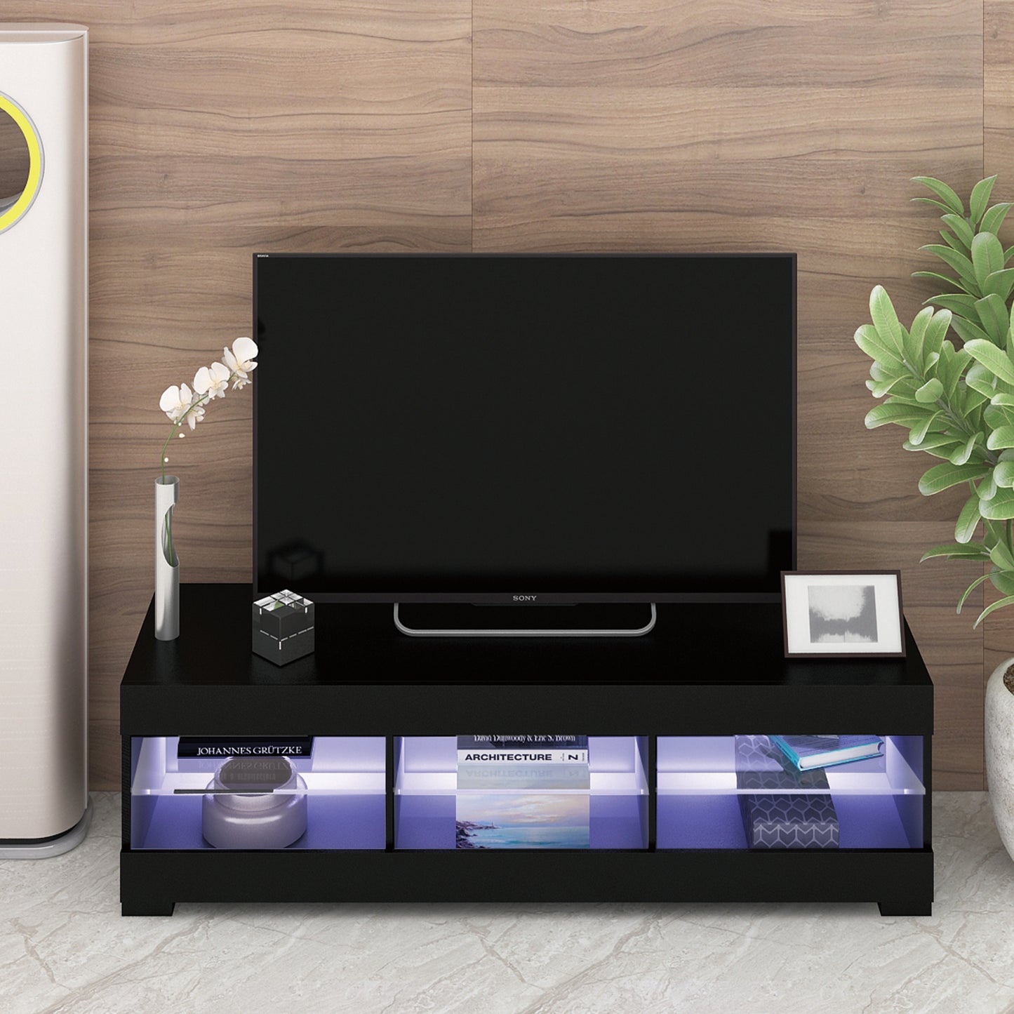 LED TV Stand for Up to 60 Inch TV Modern High Gloss Entertainment Center with Open Shelf