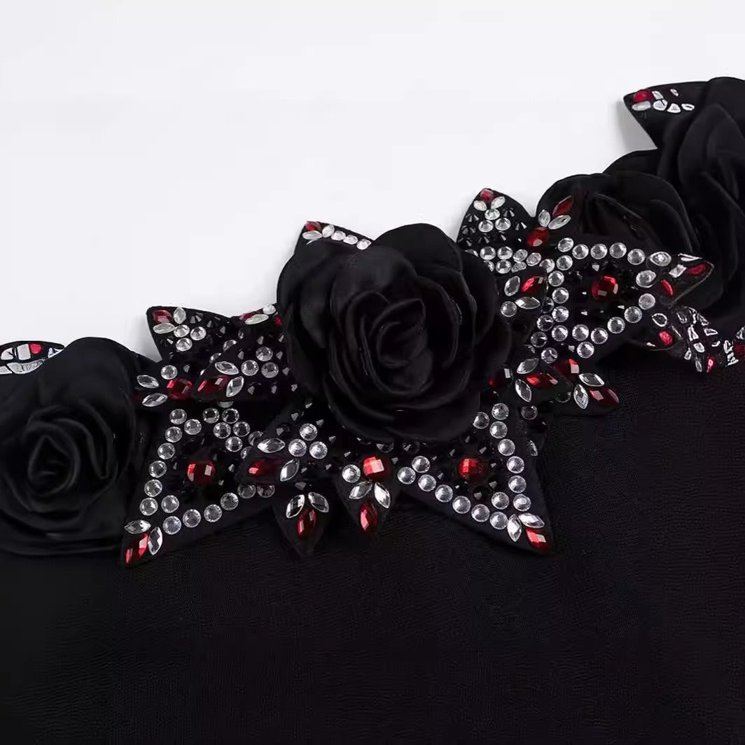 Bandage line tie diamond rose long sleeved bandage skirt for women
