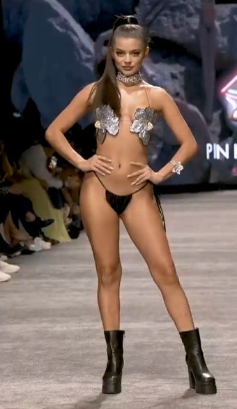 European and American T stage show new sequin flower split strap shiny bikini swimsuit for women