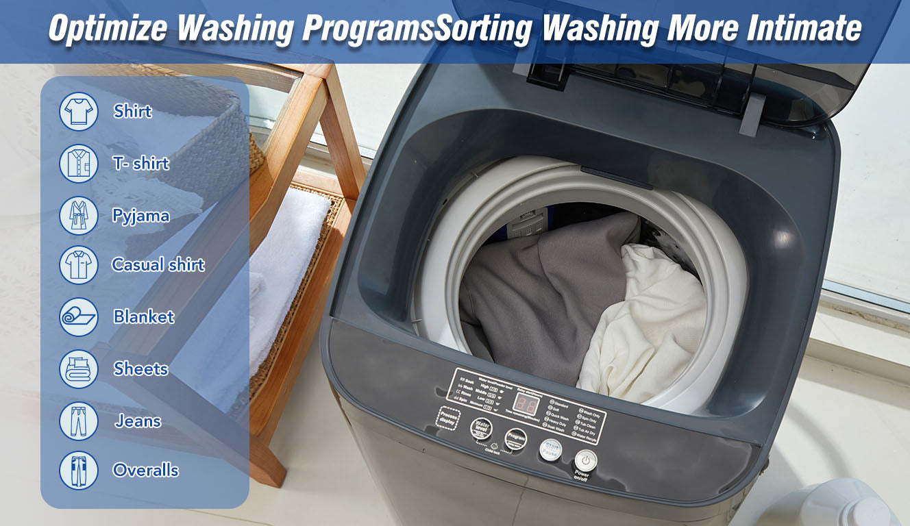 Portable home automatic washer, 15.4Lbs. of laundry, 8 water levels/10 programs for apartments, college dorms, RVs