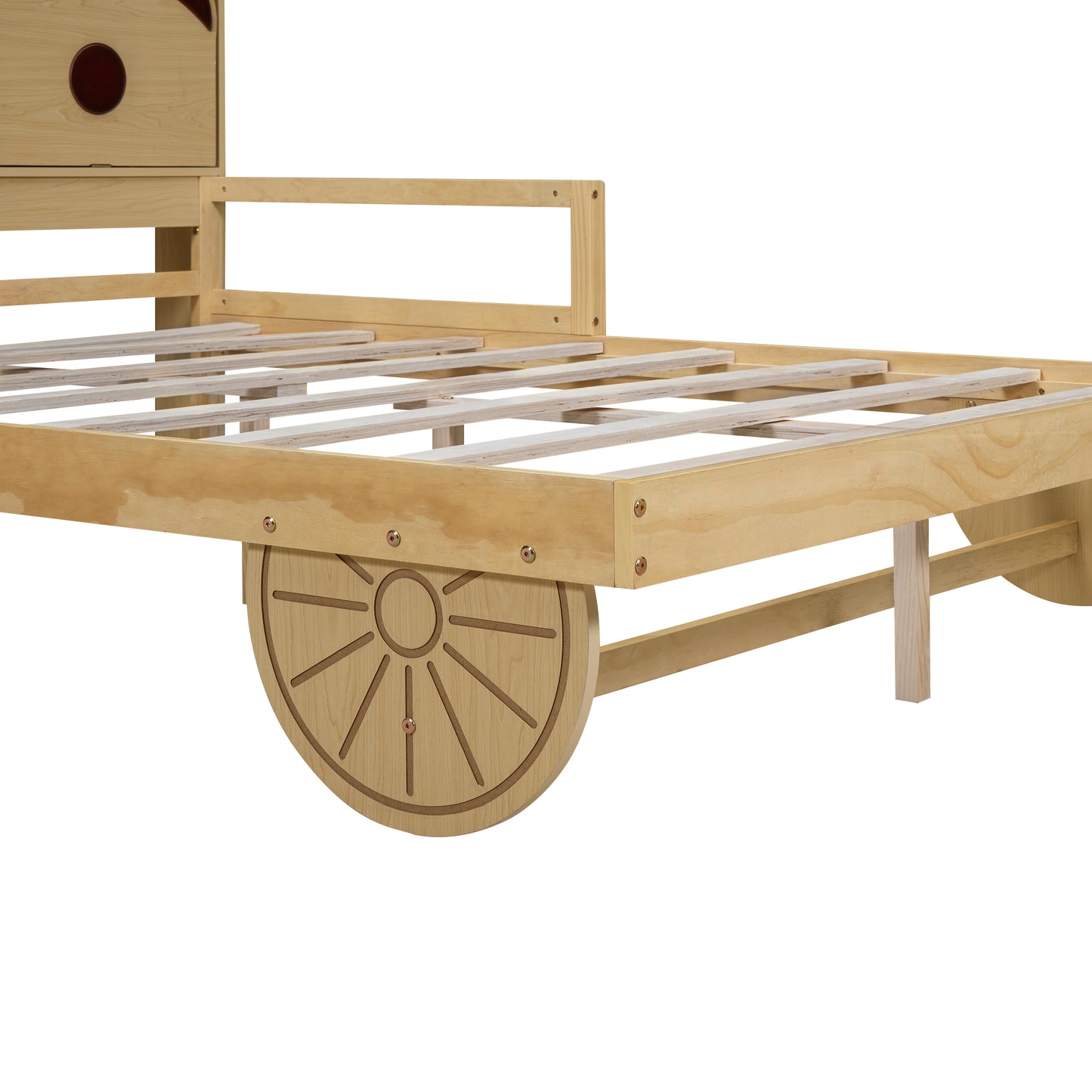 Full Size Car Bed with Bear-Shaped Headboard  USB and LED  Natural