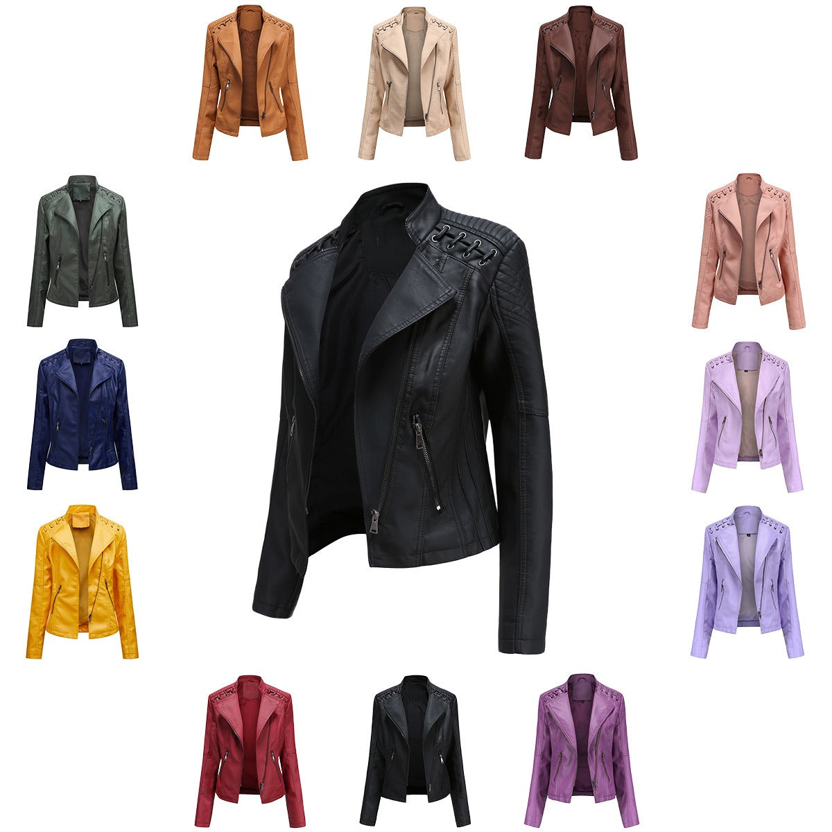 Women's leather jacket, women's short jacket, slim fit, thin leather jacket, women's motorcycle jacket