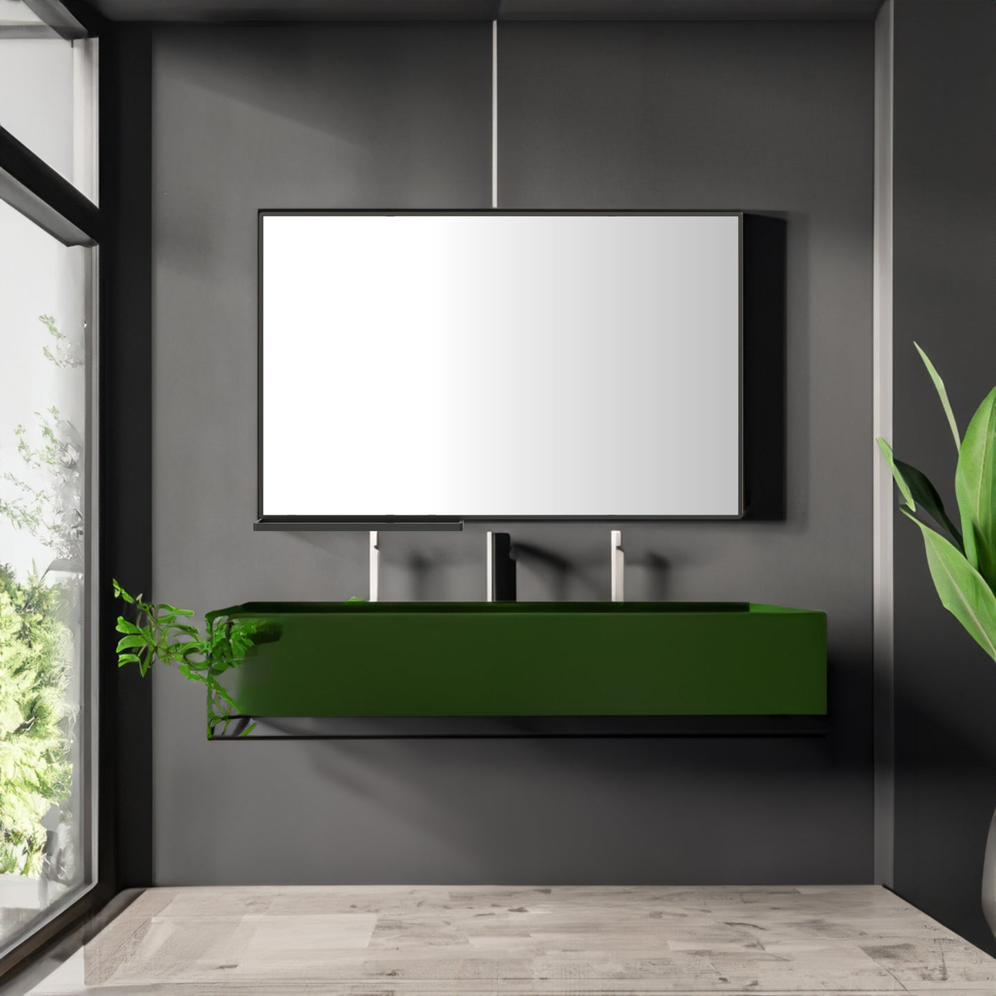 48x30 inch modern bathroom mirror with storage rack  rectangular black wall mirror for hanging mirror in bathroom, living room,