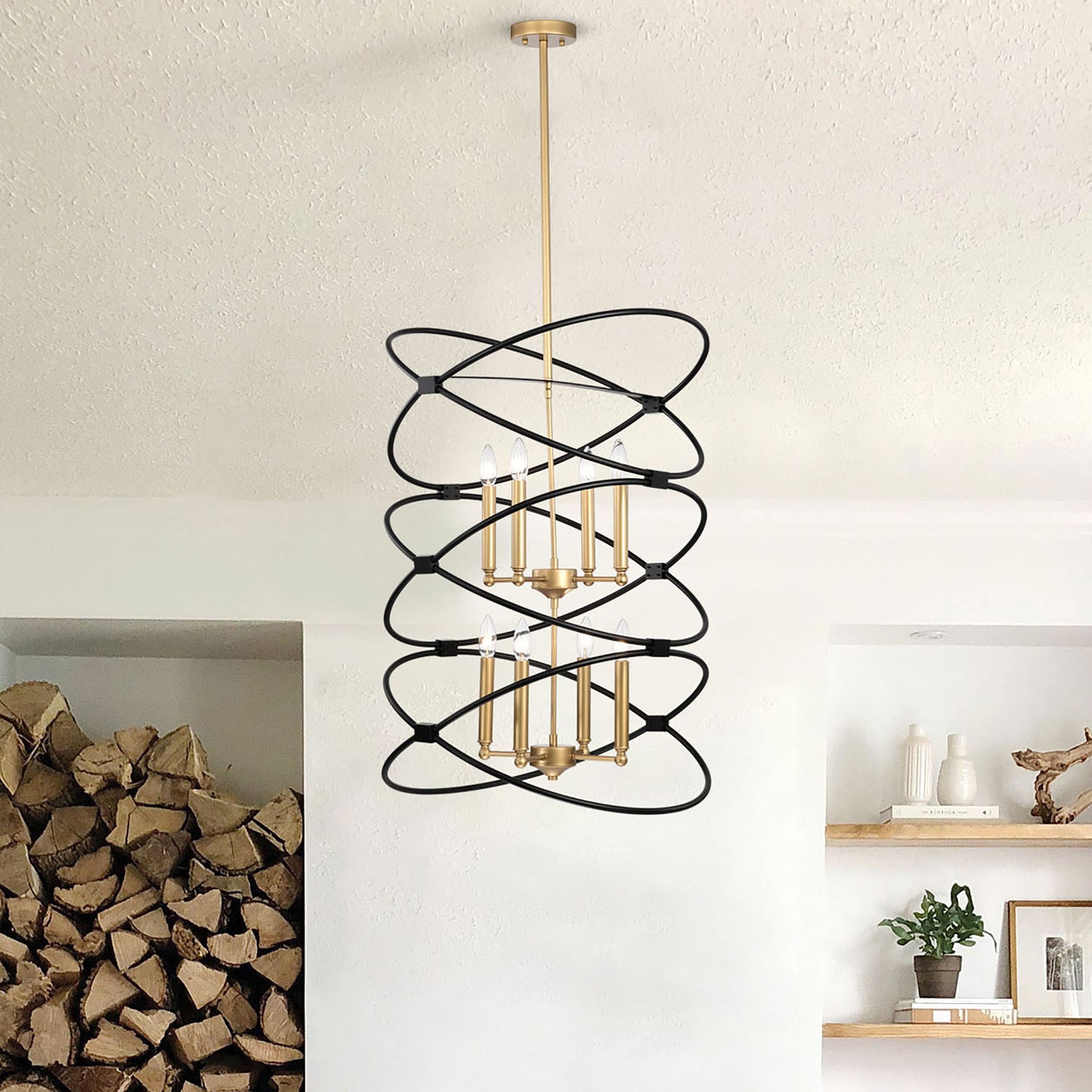 Transitional Gold/Matte Black Metal Chandelier Fixture, 8 lights, 2-Tier-Candle Ceiling Light for Living Room, Bedroom