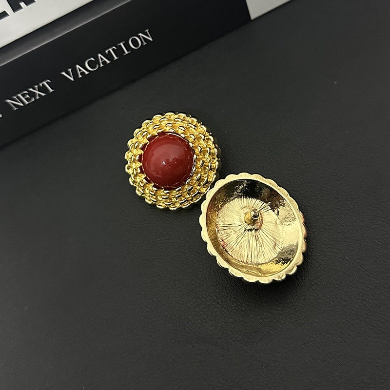 Three-dimensional round button red earrings fashionable personality simple temperament earrings for women