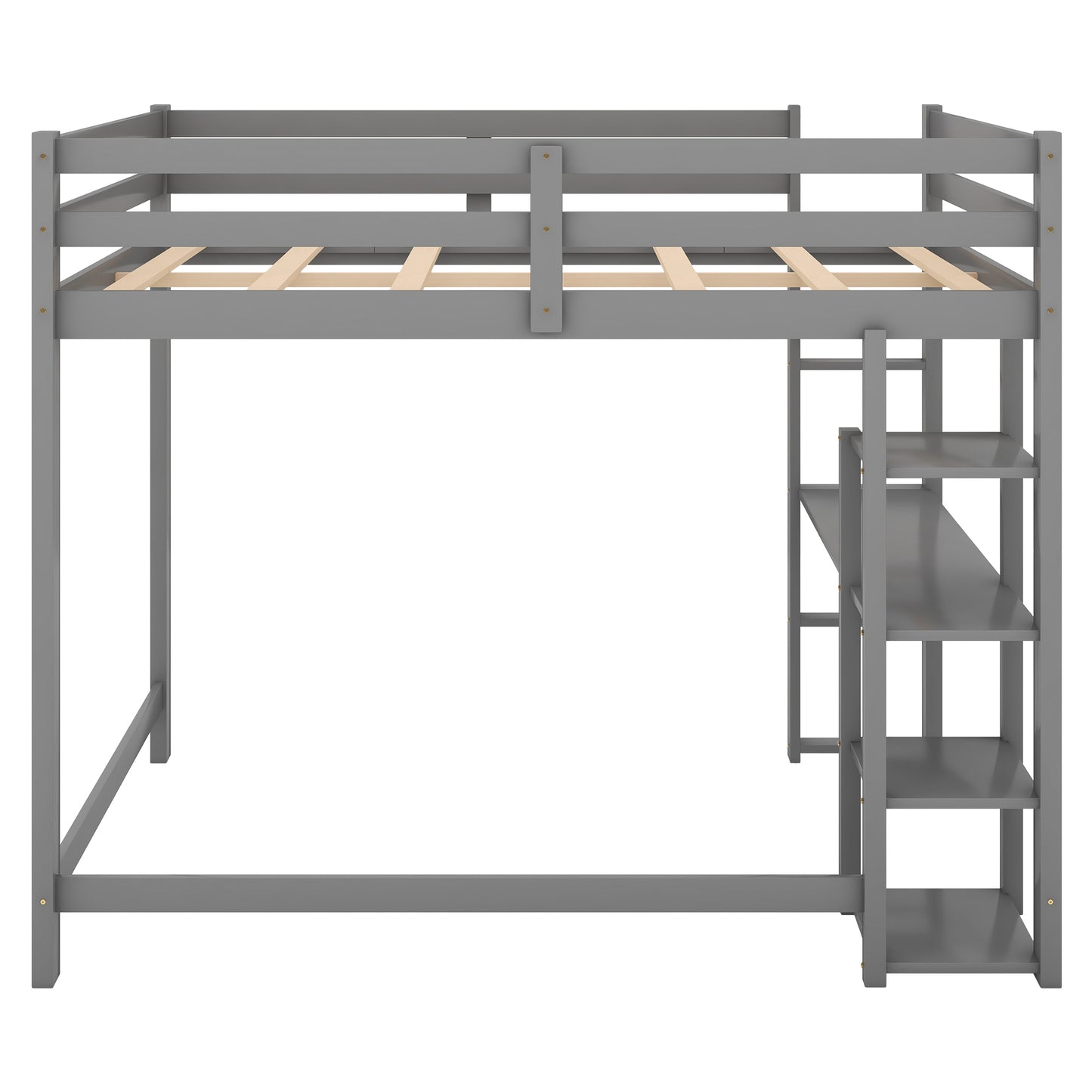 Full Size Loft Bed with Built-in Desk and Shelves Gray