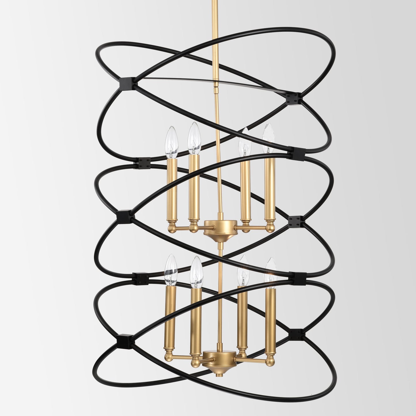 Transitional Gold/Matte Black Metal Chandelier Fixture, 8 lights, 2-Tier-Candle Ceiling Light for Living Room, Bedroom