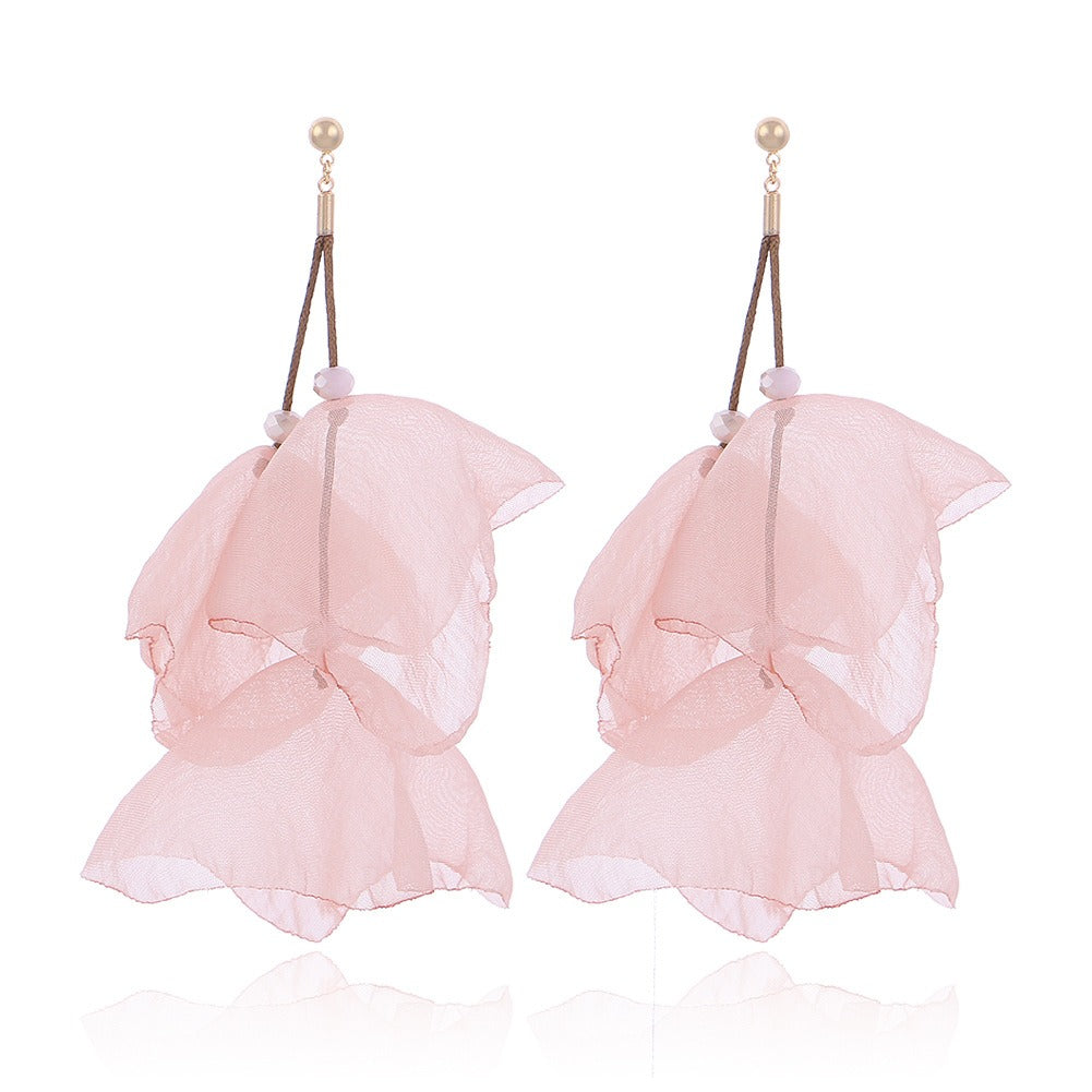 Long vintage flower pearl earrings, petal earrings, fashionable