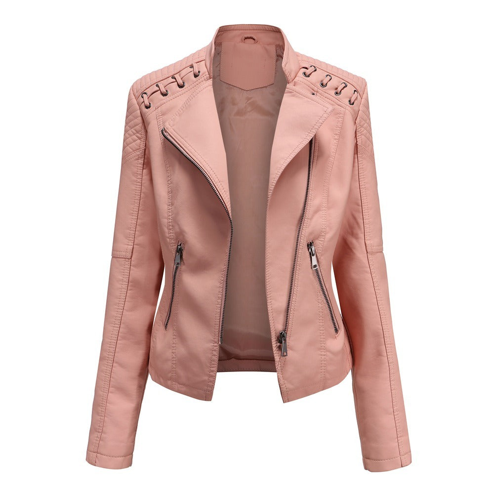 Women's leather jacket, women's short jacket, slim fit, thin leather jacket, women's motorcycle jacket