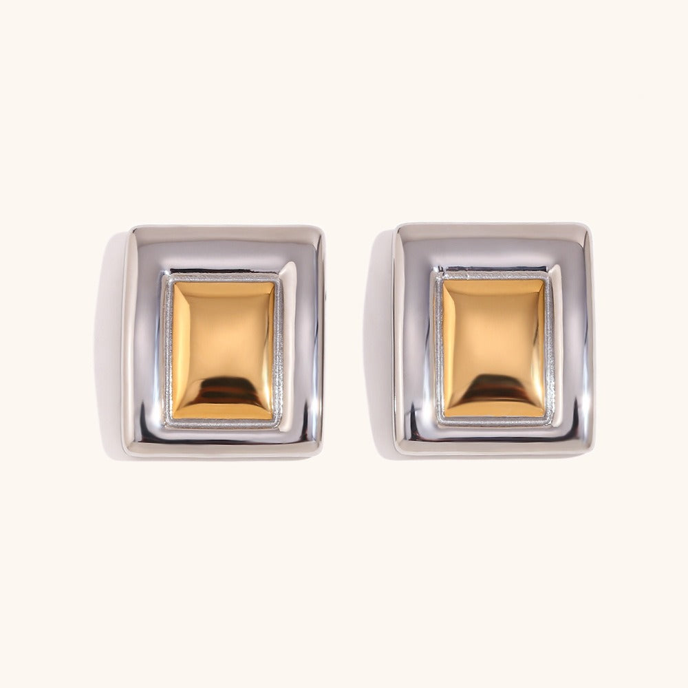 Niche design stainless steel plated exaggerated geometric rectangular earrings
