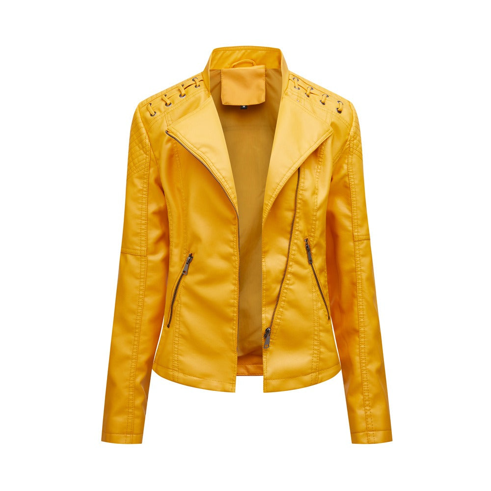 Women's leather jacket, women's short jacket, slim fit, thin leather jacket, women's motorcycle jacket