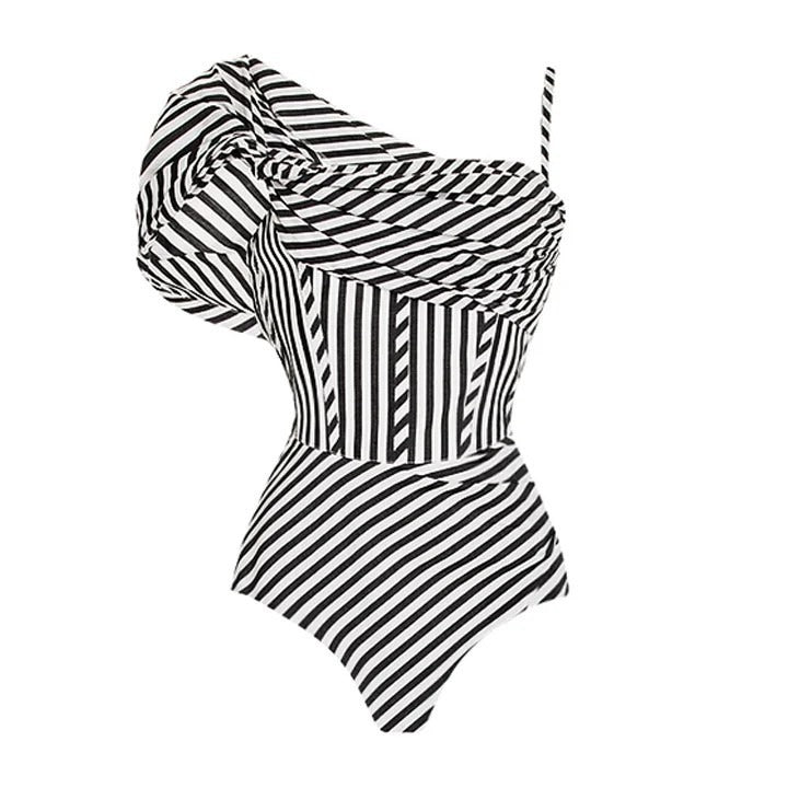 Folded ruffled striped swimsuit bikini mesh long skirt