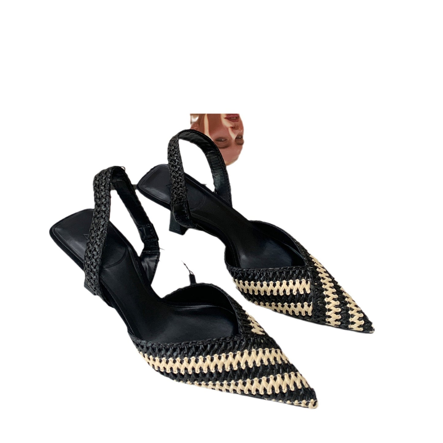 French pointed toe braided stitching women's shoes fashion high-end slingback sandals for women