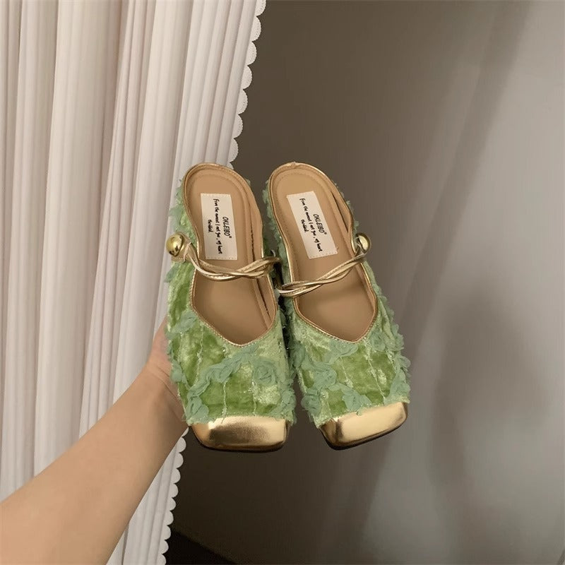 Gentle New Chinese Style Retro Chinese Style Baotou Half Slippers Women's Soft Sole French Sandals