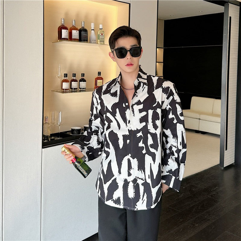 Personalized Korean letter print loose casual style shirt for men and women
