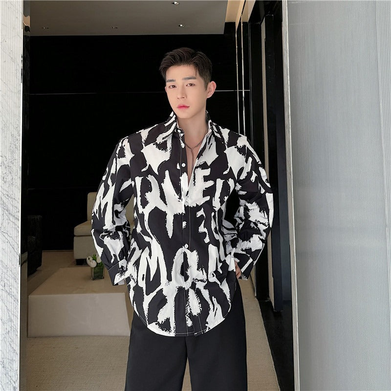 Personalized Korean letter print loose casual style shirt for men and women