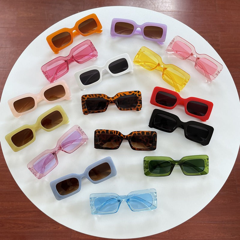 Candy colored sunglasses women's square sunglasses men's fashionable and trendy retro glasses