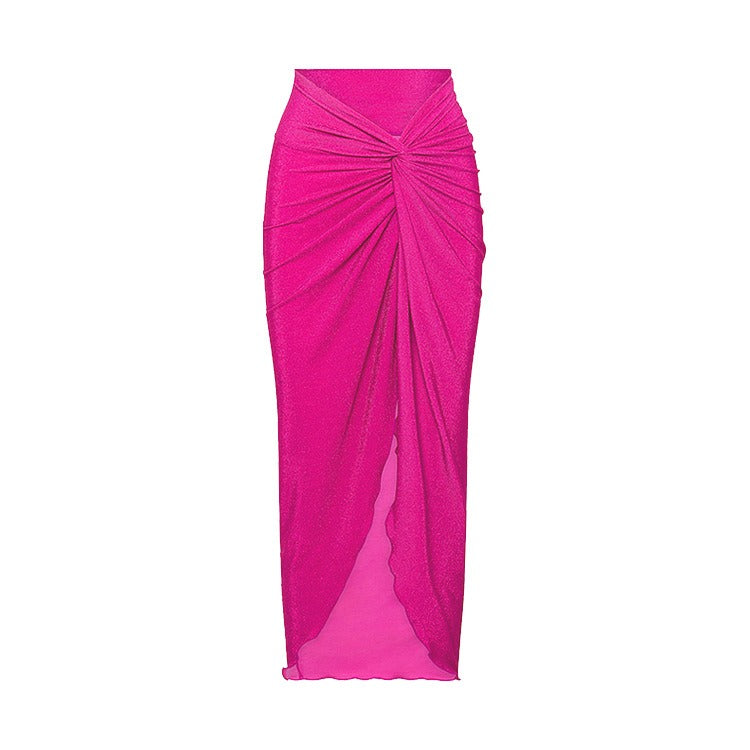 Fluorescent sexy one piece swimsuit wrapped skirt set for women