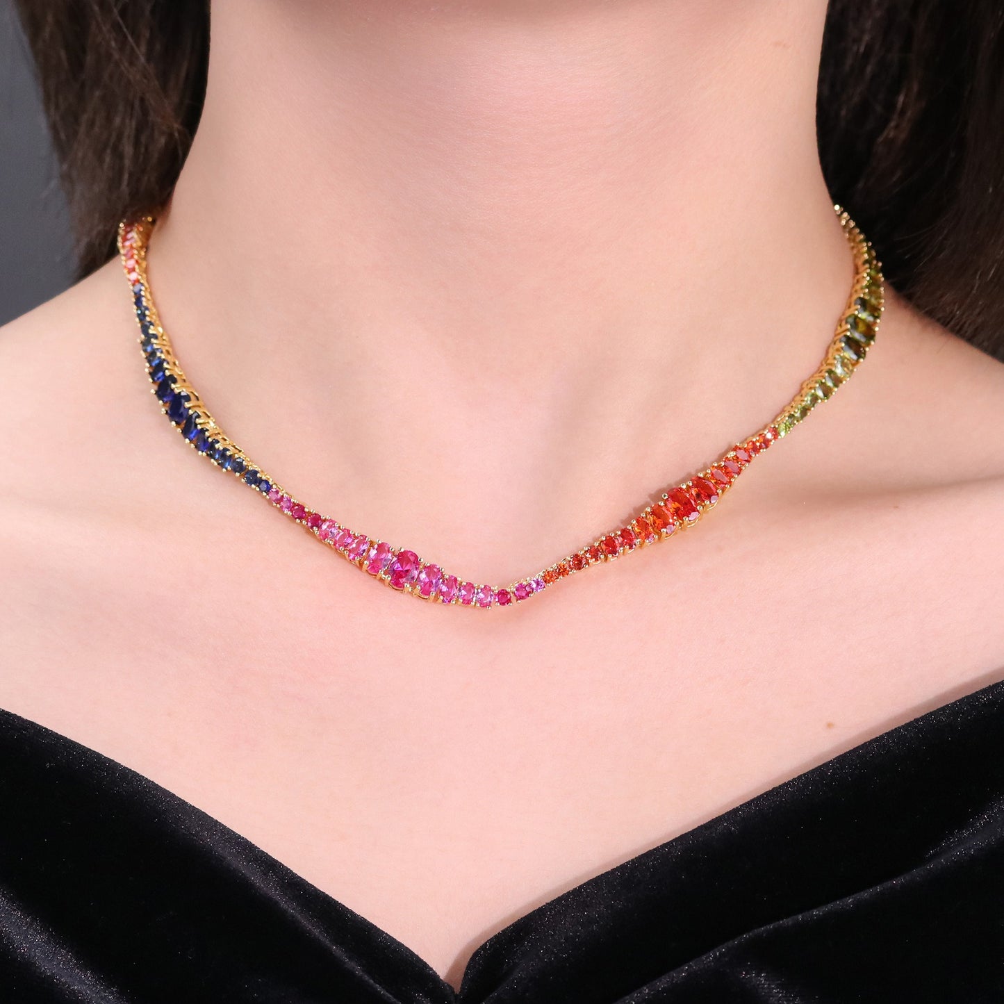 Irregular mixed color zircon necklace for women's fashion
