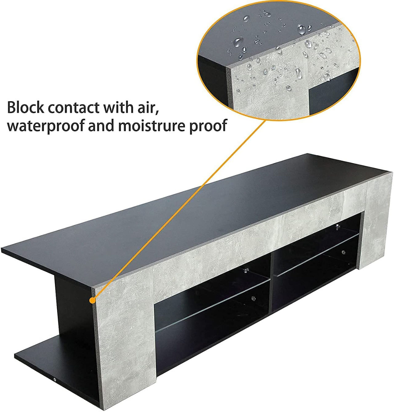 TV Stand for 32-60 Inch TVs Modern Low Profile Black+Stone Grey Entertainment Center