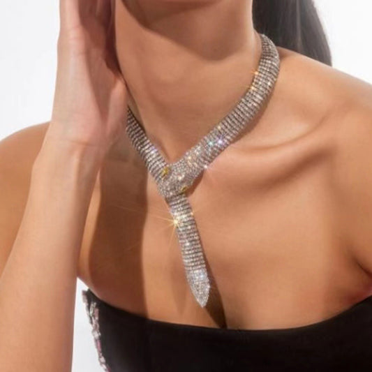 Exaggerated Design Water Diamond Snake Head Long Neckchain Personalized Jewelry