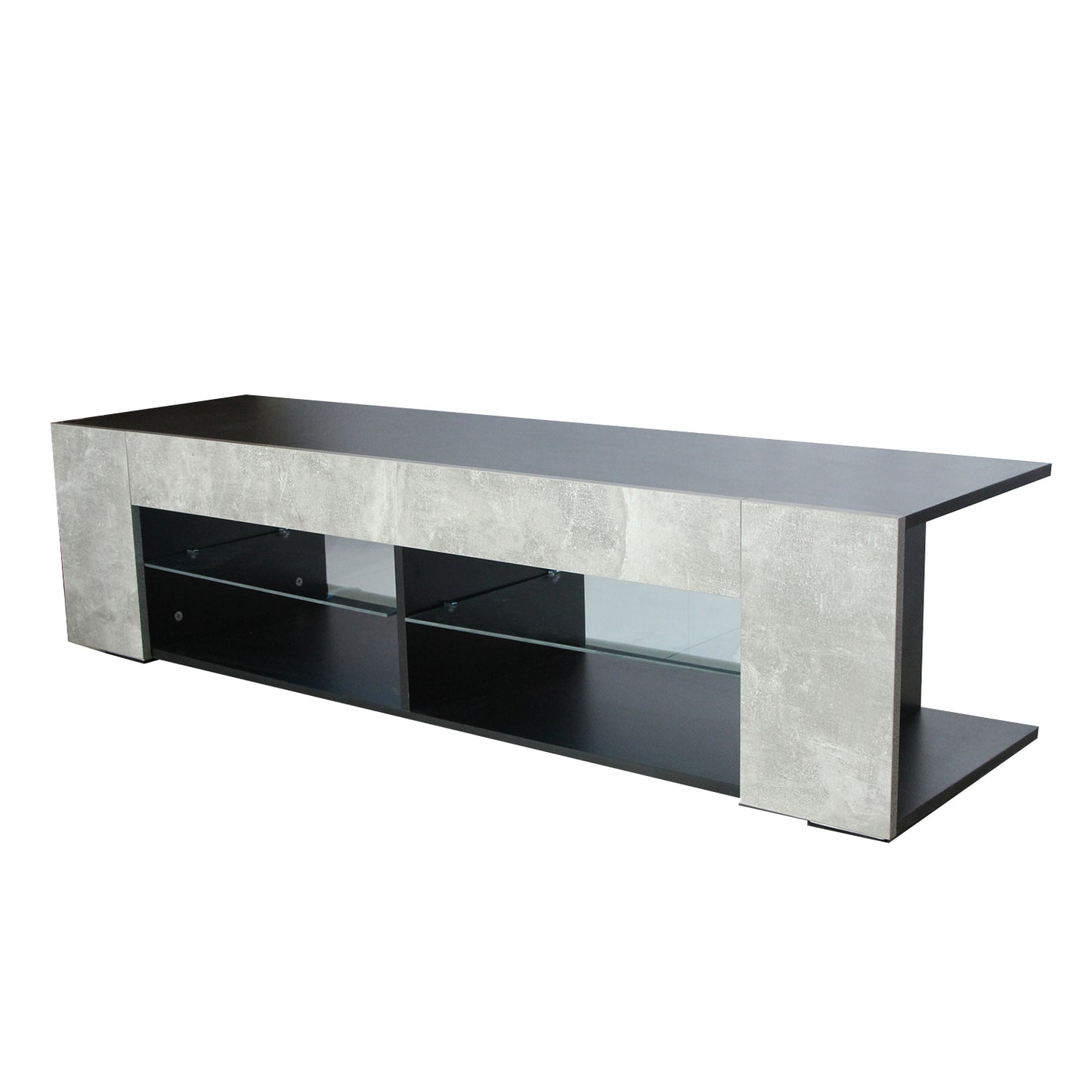 TV Stand for 32-60 Inch TVs Modern Low Profile Black+Stone Grey Entertainment Center