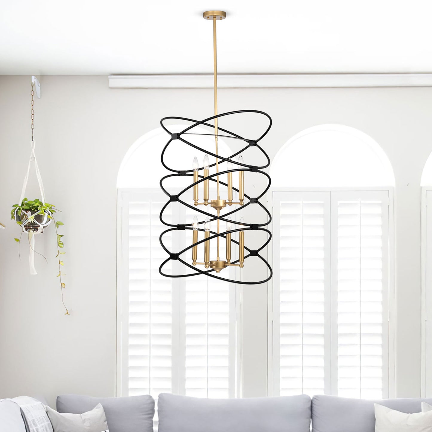 Transitional Gold/Matte Black Metal Chandelier Fixture, 8 lights, 2-Tier-Candle Ceiling Light for Living Room, Bedroom