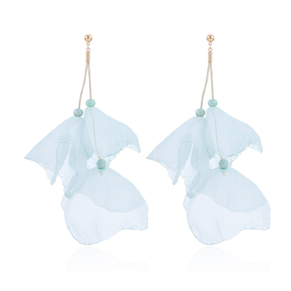 Long vintage flower pearl earrings, petal earrings, fashionable