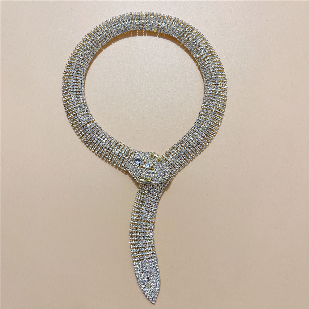 Exaggerated Design Water Diamond Snake Head Long Neckchain Personalized Jewelry
