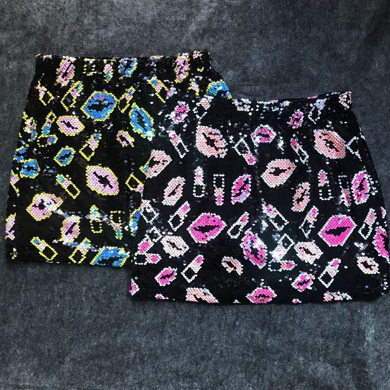 Elastic band high waisted short skirt with versatile style and sequin wrapped hip skirt