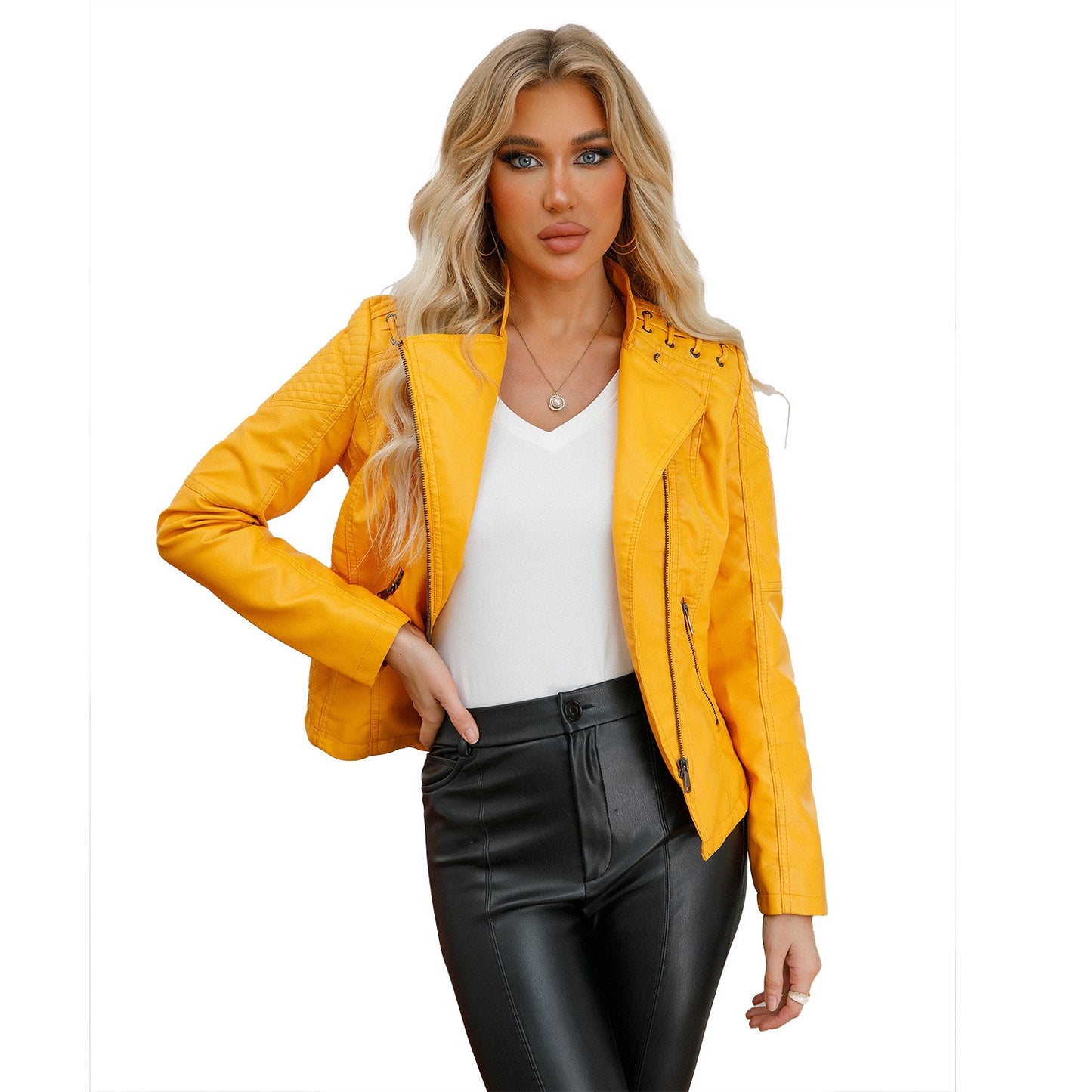 Women's leather jacket, women's short jacket, slim fit, thin leather jacket, women's motorcycle jacket