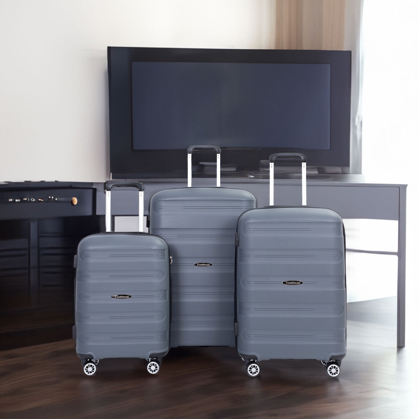 Hardshell Suitcase Spinner Wheels PP Luggage Sets Lightweight Durable Suitcase with TSA Lock,3-Piece Set (20/24/28) ,Gray