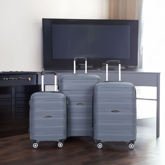 Hardshell Suitcase Spinner Wheels PP Luggage Sets Lightweight Durable Suitcase with TSA Lock,3-Piece Set (20/24/28) ,Gray