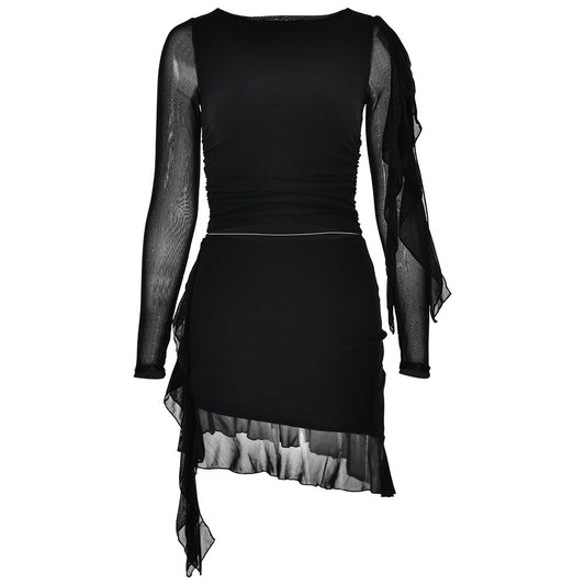 Autumn new long sleeved pleated two-piece set for women's fashion, sexy temperament, spicy girl short skirt set