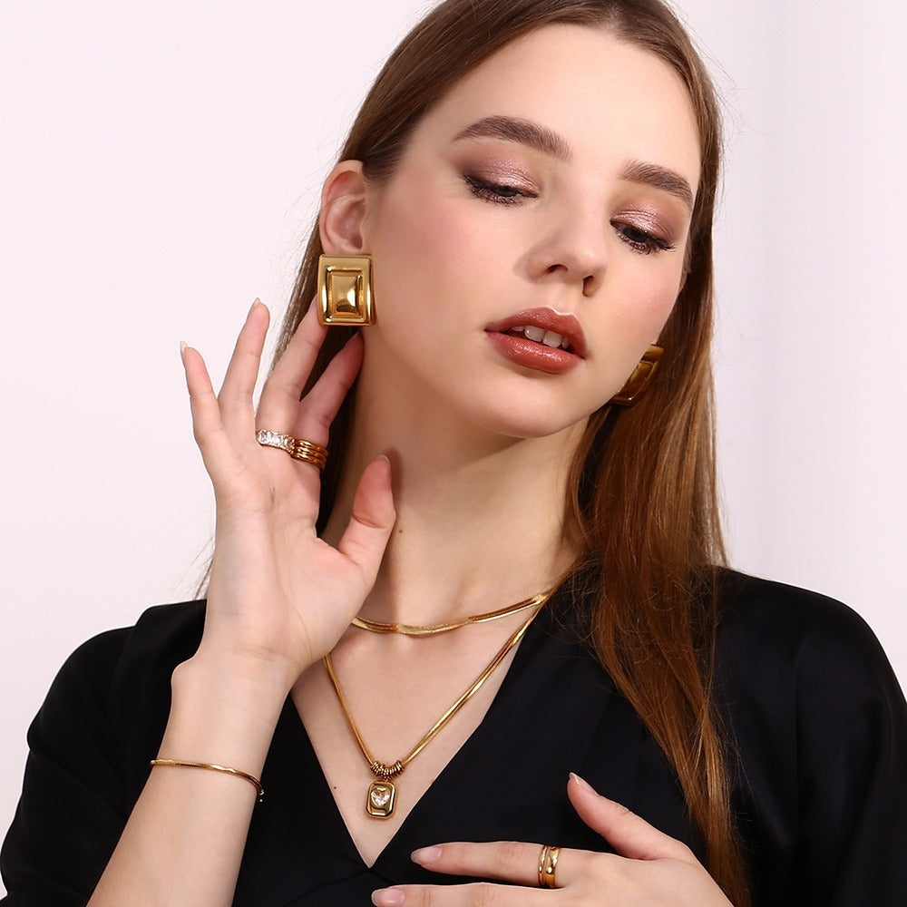 Niche design stainless steel plated exaggerated geometric rectangular earrings