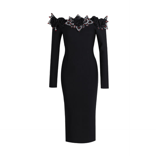 Bandage line tie diamond rose long sleeved bandage skirt for women
